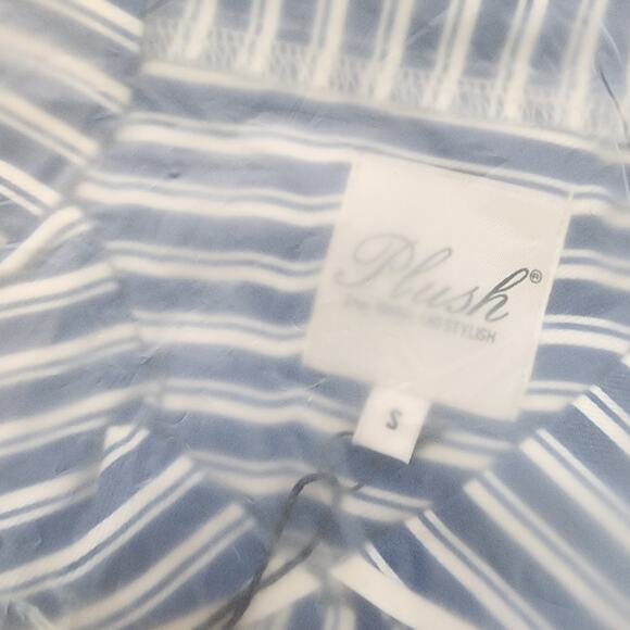 Plush Apparel Revolve Satin Striped Nightshirt Sleep Dress Blue White NWT S - Picture 9 of 13